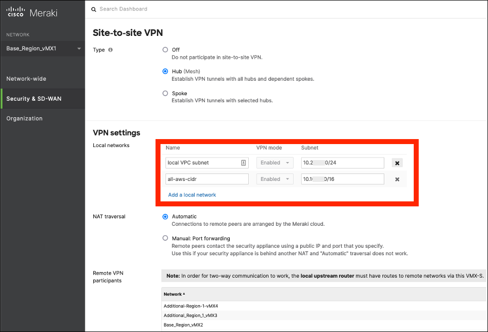 Meraki VPN Configuration
